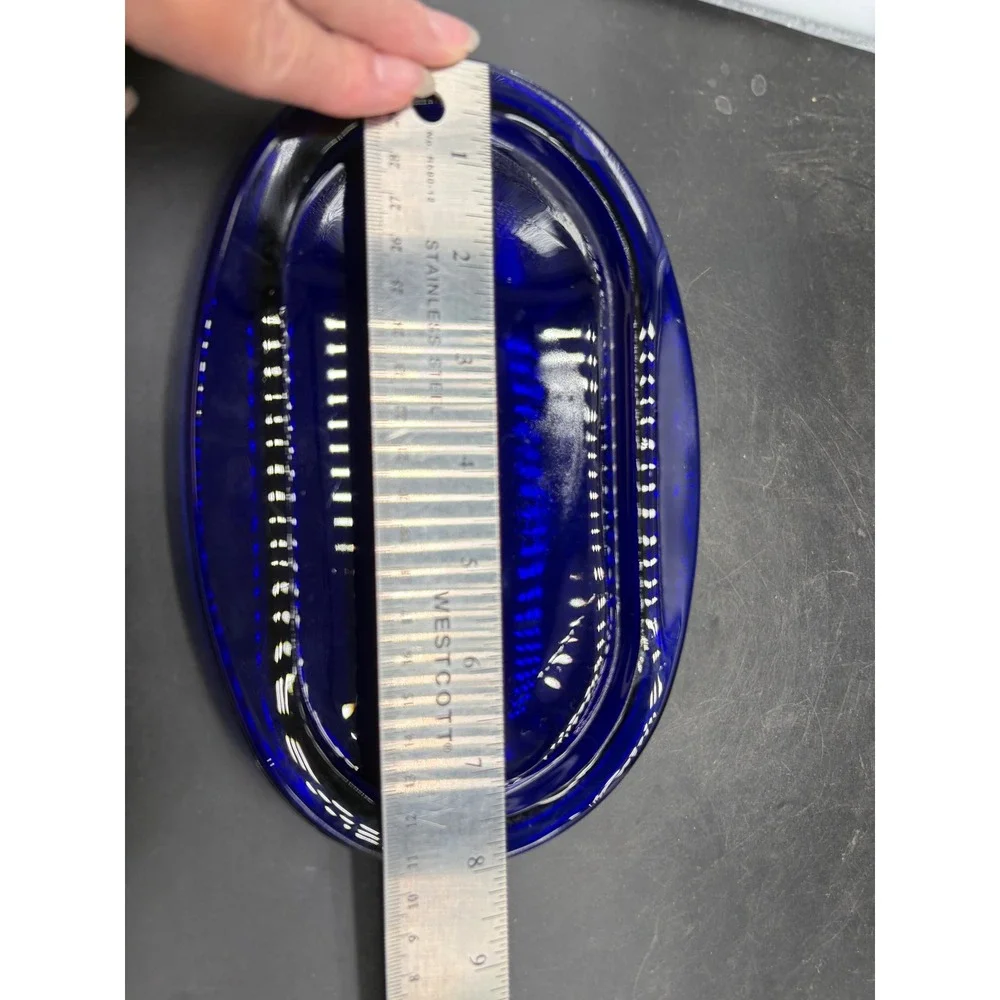 Vintage Cobalt Blue Glass Butter Dish with Clear Domed Lid Two Piece Set